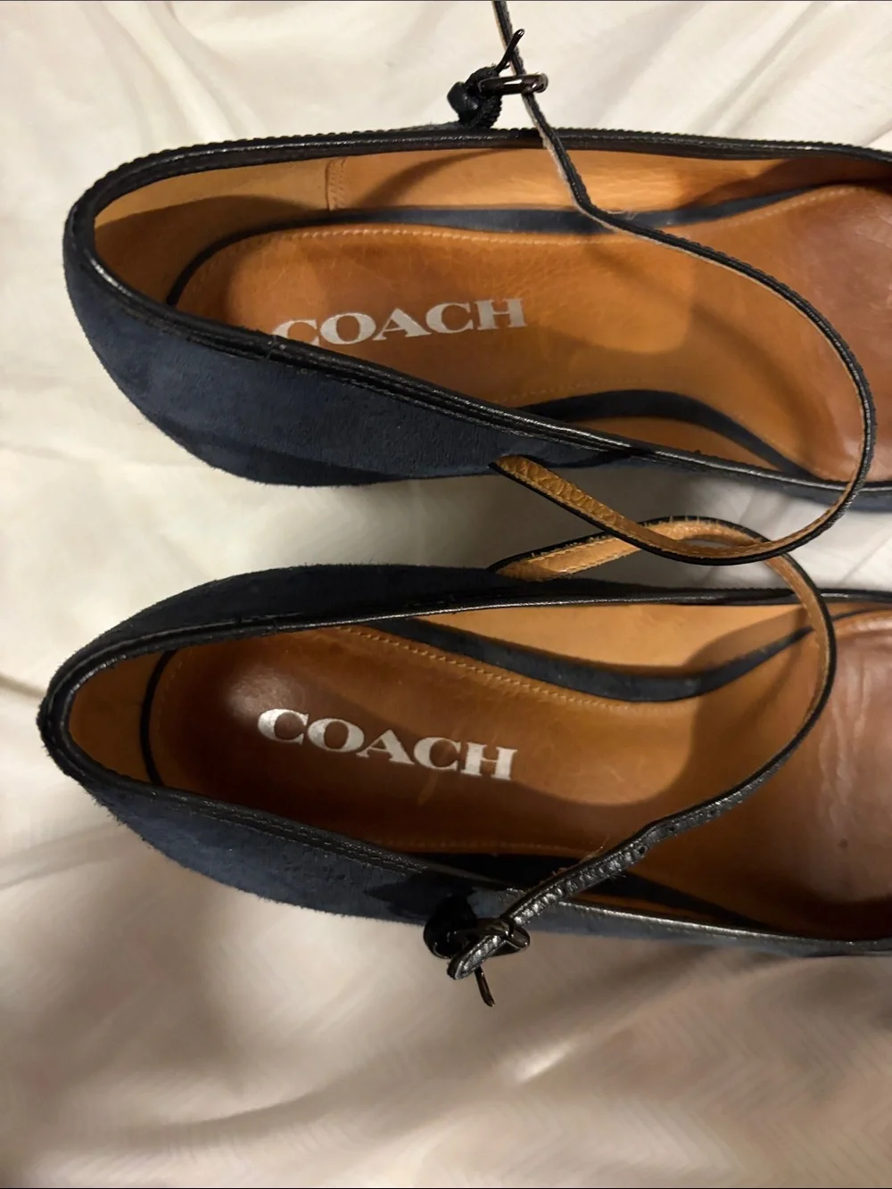 Coach Navy and Black Pointed Toe Ankle-Strap Pumps - 9